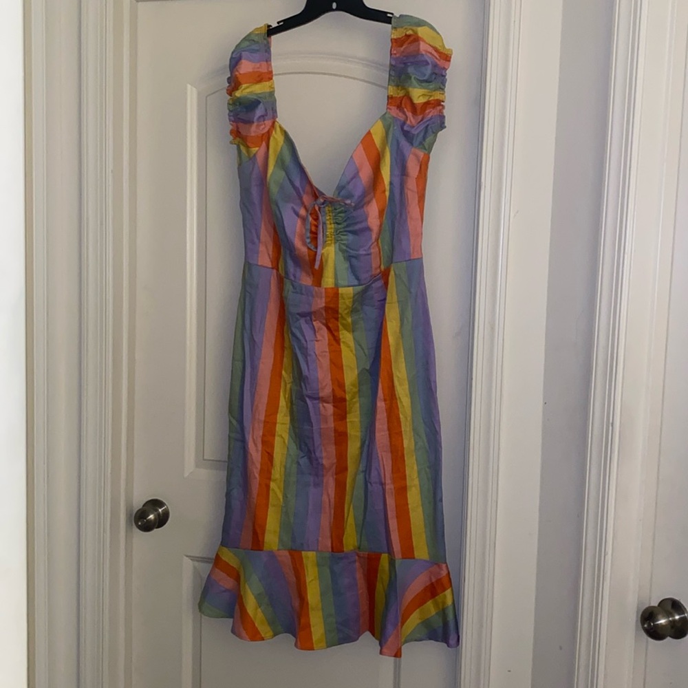 Colorful Striped Off-Shoulder Dress - Picture 3 of 5